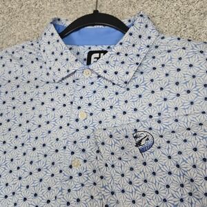 FootJoy Daisy floral Print Golf Polo Blue Mens Large Coyote Creek CC Lisle